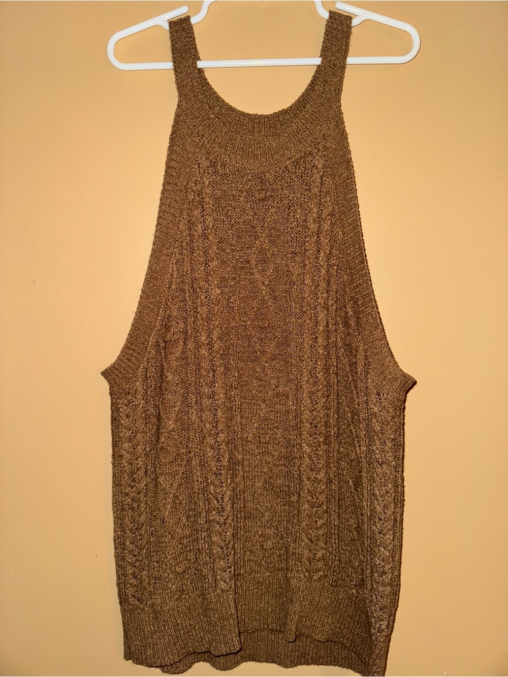 Cable Knit Brown Sleeveless Sweater Tank